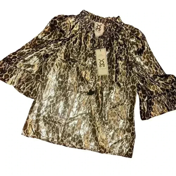 Figue women’s blouse Marceline Metallic Leopard Silk Top nwt size XS - Picture 2 of 6